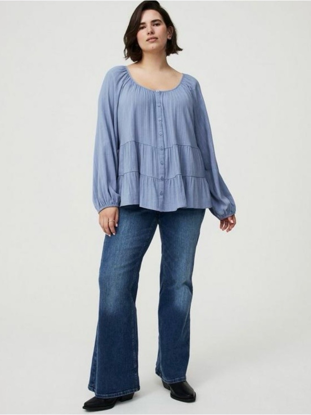 Torrid Baby Tiered Blue Button Down Babydoll Top - Size 0 - NWOT! - Picture 5 of 11